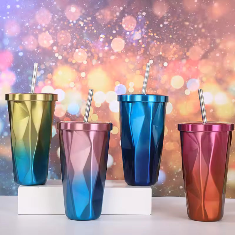 Prismatic Tumbler Collection Colorful Stainless Steel Tumblers With Straws