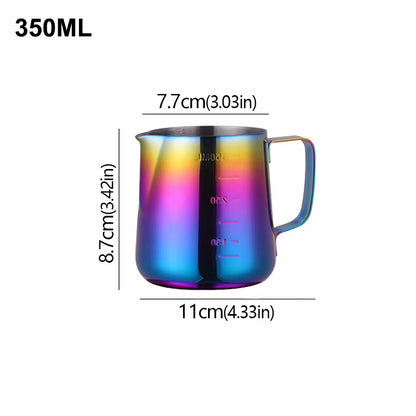 12oz Iridescent Stainless Steel Chic Frothing Pitcher With Measurements 350ml Size