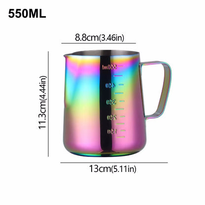 18oz Iridescent Stainless Steel Chic Frothing Pitcher With Measurements 550ml Size