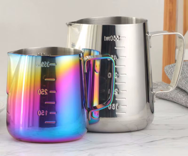 350ml And 550ml Metal Pitchers Stainless Steel Coffee Gear Cafe Measuring Cups