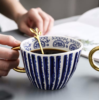 Stylish Plantation Cobalt Blue Mug With Gold Handle Coffee Cup