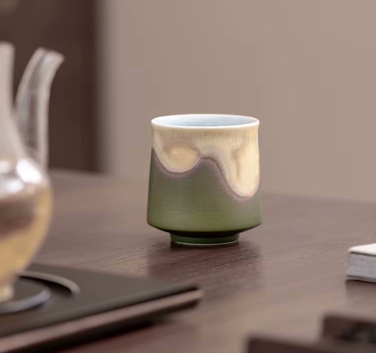 Earthy Green Tones On Traditional Oriental Ceramic Tea Cup