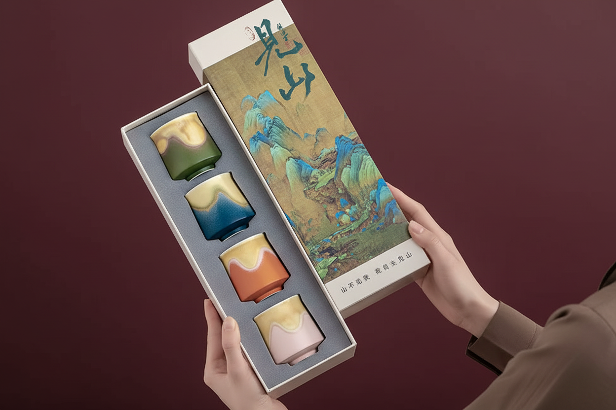 Holding Gift Set Of Tea Cups In Oriental Traditional Earthy Styles