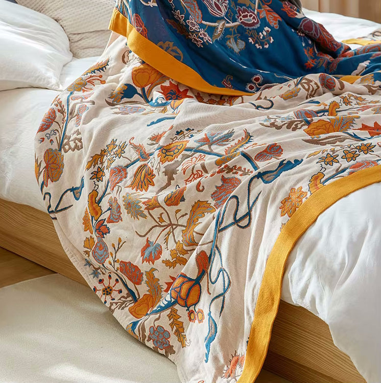 Colorful Leaf And Flower Blanket For Bed Reversible Regal Floral Quilt Coverlet