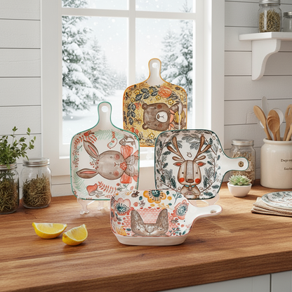 Nordic Forest Friends Baking Plates In Winter Season Farmhouse Kitchen Decor For Snowy Weather And Spring To Summer Vibes