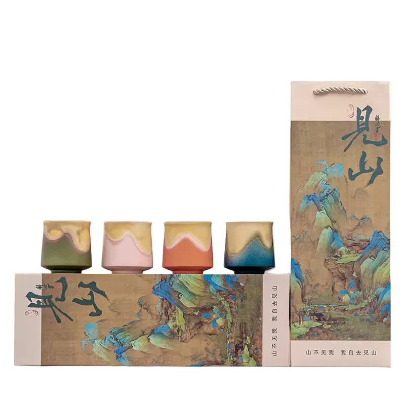 Oriental Traditional Earthy Ceramic Tea Cups Gift Set