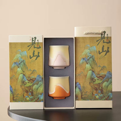 Style A Citrus Blossom 2 Ceramic Tea Cup Gift Set Oriental Traditional Earthy Drinkware