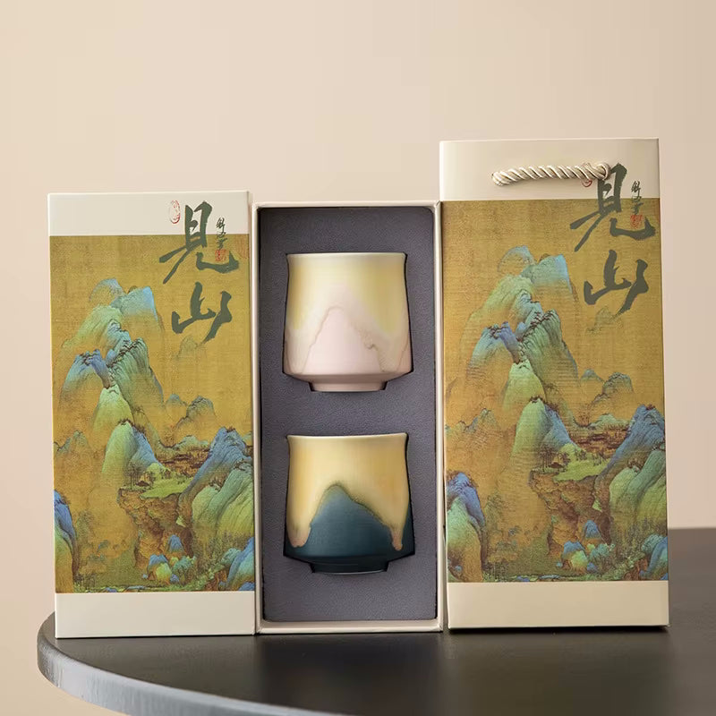 Style A Sakura Harbor 2 Ceramic Tea Cup Gift Set Oriental Traditional Earthy Drinkware