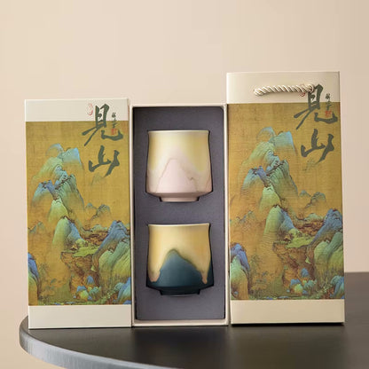 Style A Sakura Harbor 2 Ceramic Tea Cup Gift Set Oriental Traditional Earthy Drinkware