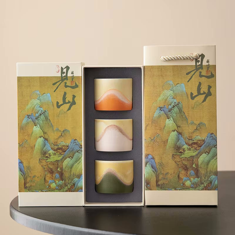 Style B Blush Orchard 3 Ceramic Tea Cup Gift Set Oriental Traditional Earthy Drinkware