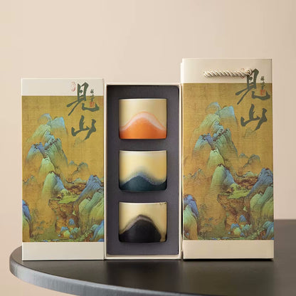Style B Midnight Fire 3 Ceramic Tea Cup Gift Set Oriental Traditional Earthy Drinkware